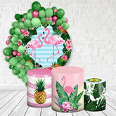 Aperturee Pink Flamingo Round Blue Birthday Party Backdrop Kit